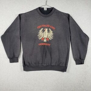 Vintage Deutschland Germany Eagle Sweatshirt Mens XL Charcoal Gray Embroidered